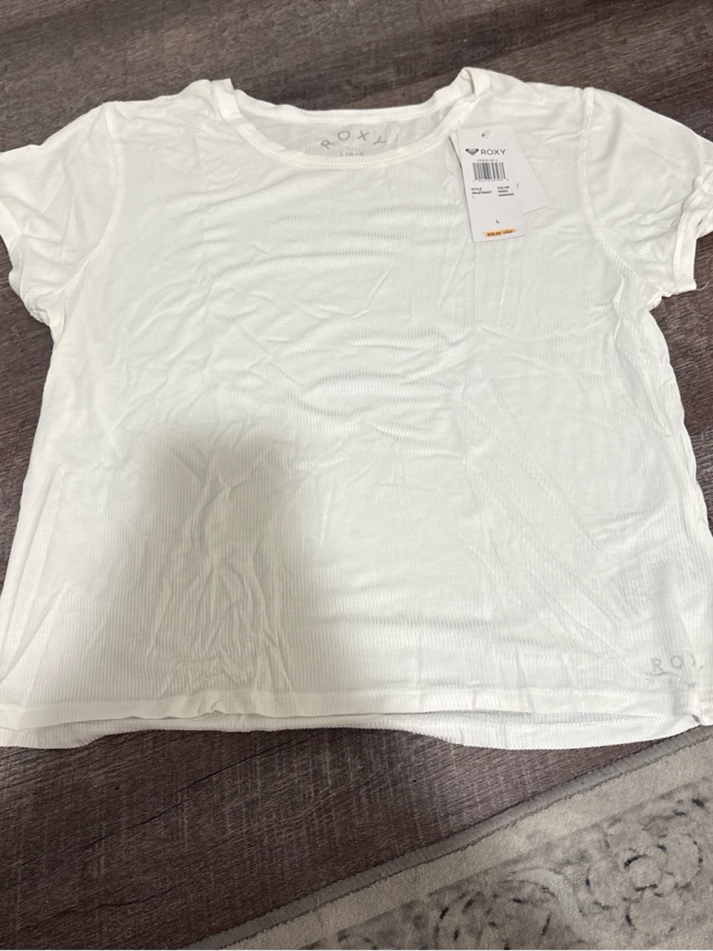 Girls Roxy White Short Sleeve Ribbed Crew Tee